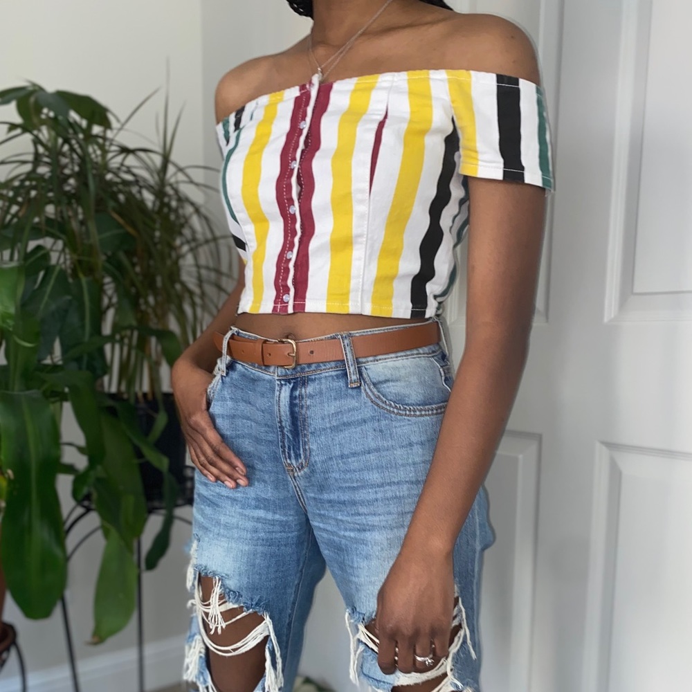Multicolored Off-the-shoulder Crop Top